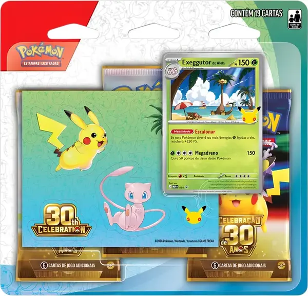 Blister Triplo Exeggutor de Alola, Celebração de 30 Anos, produto selado de Pokémon